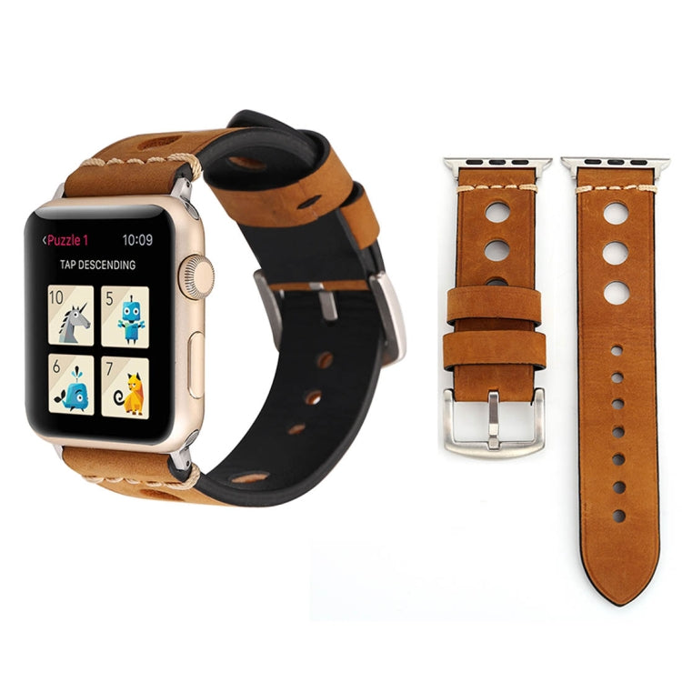 For Apple Watch Series 7 45mm / 6 & SE & 5 & 4 44mm / 42mm 3 & 2 & 1  Retro Hole Genuine Leather Wrist Watch Band(Brown) - Watch Bands by buy2fix | Online Shopping UK | buy2fix