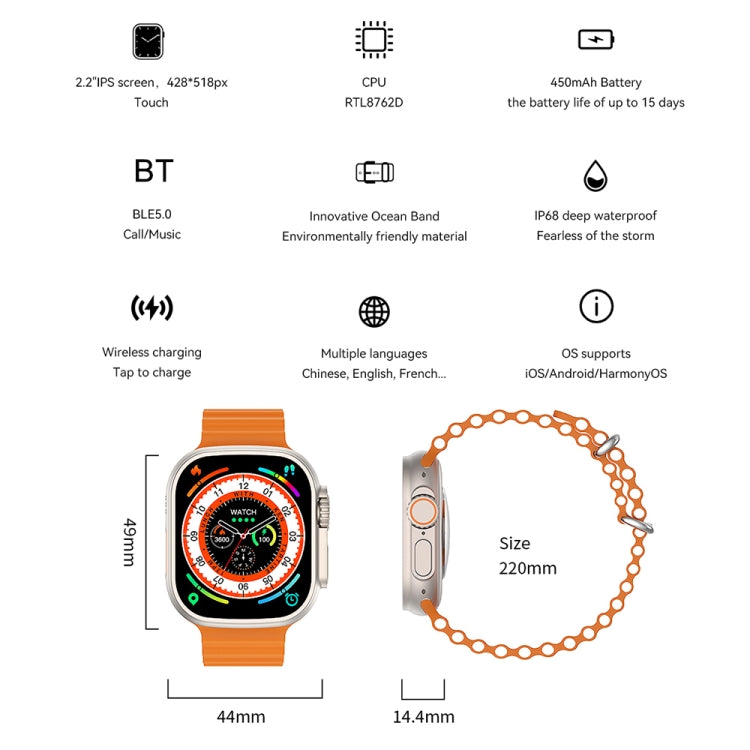 WIWU SW01 Ultra 1.9 inch IPS Screen IP68 Waterproof Bluetooth Smart Watch, Support Heart Rate Monitoring (Black) - Smart Watches by WIWU | Online Shopping UK | buy2fix