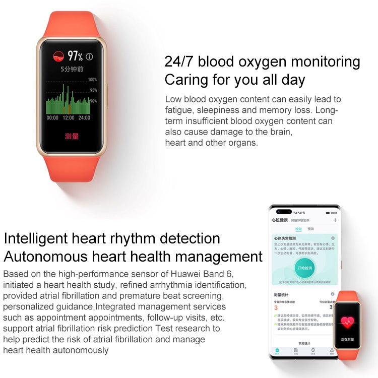 Original Huawei Band 6 1.47 inch AMOLED Color Screen Smart Wristband Bracelet, Standard Edition, Support Blood Oxygen Heart Rate Monitor / 2 Weeks Long Battery Life / Sleep Monitor / 96 Sports Modes(Orange) - Wearable Devices by Huawei | Online Shopping UK | buy2fix