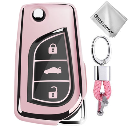 TPU One-piece Electroplating Opening Full Coverage Car Key Case with Key Ring for TOYOTA YARIS L / COROLLA / YARIS L / CAMRY / VIOS / HIGHLANDER (Pink) - Car Key Cases by buy2fix | Online Shopping UK | buy2fix