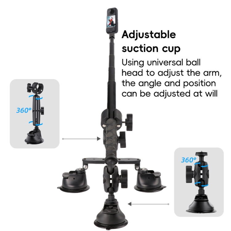 Dual-leg Suction Cup and 2 x Single-leg Car Suction Cup Mount with Selfie Stick Set (Black) - Bicycle Handlebar Mount by buy2fix | Online Shopping UK | buy2fix