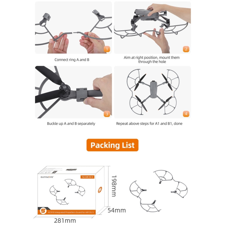 For DJI Air 3S / 3 Sunnylife Propellers Guard Protector Integrated Shielding Rings Quick Release Anti-Collision Props Safe Ring (Grey) - Other by Sunnylife | Online Shopping UK | buy2fix