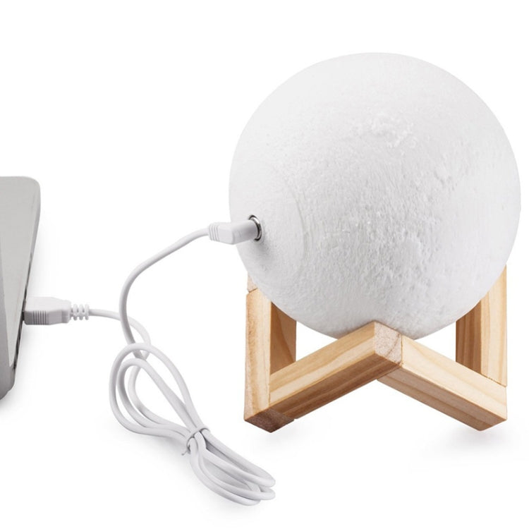 Customized Touch Switch 3-color 3D Print Moon Lamp USB Charging Energy-saving LED Night Light with Wooden Holder Base, Diameter:13cm - Night Lights by buy2fix | Online Shopping UK | buy2fix