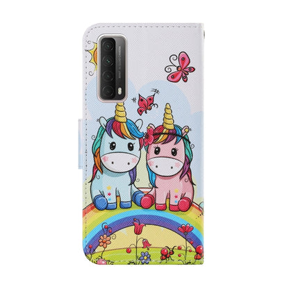 For Huawei P Smart 2021 / Y7a Coloured Drawing Pattern Horizontal Flip PU Leather Case with Holder & Card Slots & Wallet & Lanyard(Couple Unicorn) - Huawei Cases by idewei | Online Shopping UK | buy2fix