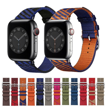 Two-color Nylon Braid Watch Band For Apple Watch Ultra 49mm&Watch Ultra 2 49mm / Series 9&8&7 45mm / SE 3&SE 2&6&SE&5&4 44mm / 3&2&1 42mm(Dark Brown) - Watch Bands by buy2fix | Online Shopping UK | buy2fix