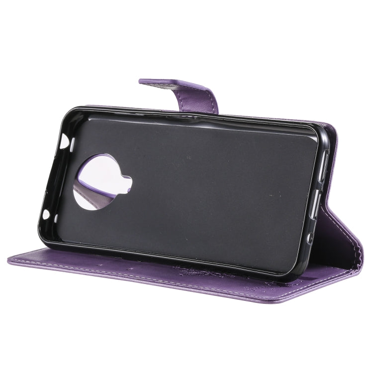 For Nokia G20 Tree & Cat Pattern Pressed Printing Horizontal Flip PU Leather Case with Holder & Card Slots & Wallet & Lanyard(Lavender) - Nokia Cases by buy2fix | Online Shopping UK | buy2fix