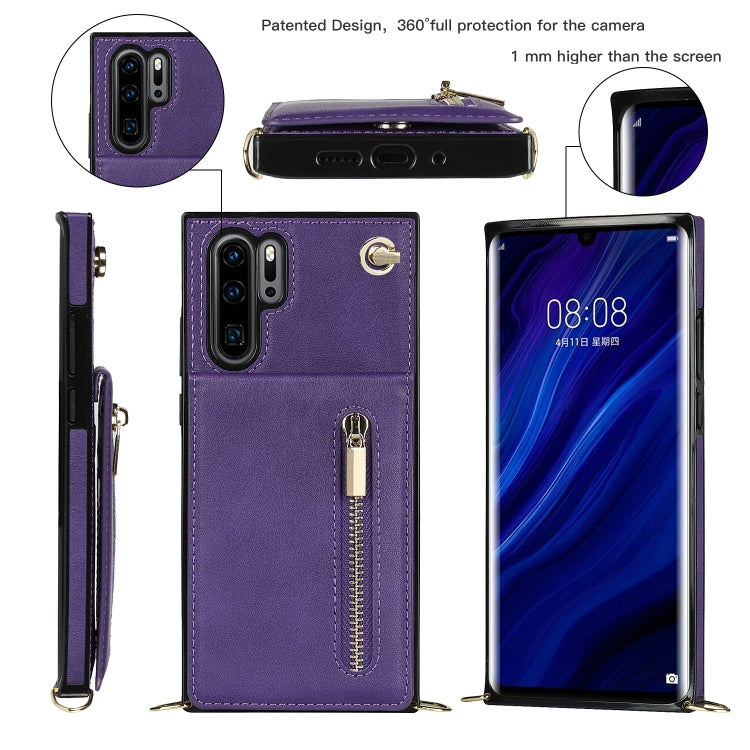 For Huawei P30 Pro Cross-body Zipper Square TPU+PU Back Cover Case with Holder & Card Slots & Wallet & Strap(Purple) - Huawei Cases by buy2fix | Online Shopping UK | buy2fix