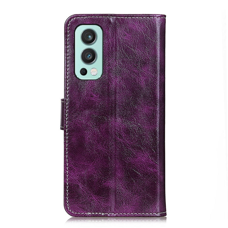 For OnePlus Nord 2 5G Retro Crazy Horse Texture Horizontal Flip Leather Case with Holder & Card Slots & Photo Frame & Wallet(Purple) - OnePlus Cases by buy2fix | Online Shopping UK | buy2fix