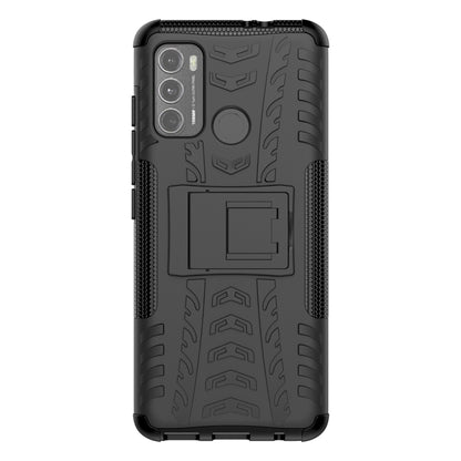 For Motorola Moto G60 Tire Texture Shockproof TPU+PC Protective Case with Holder(Black) - Motorola Cases by buy2fix | Online Shopping UK | buy2fix