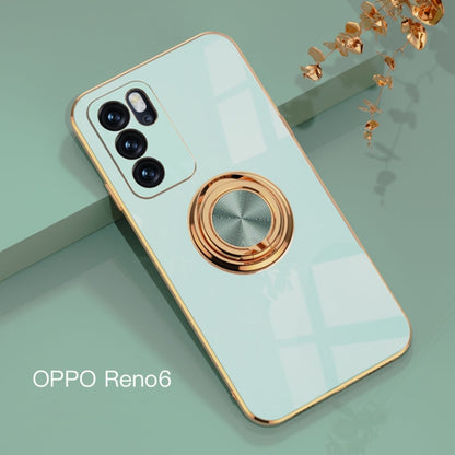 For OPPO Reno6 6D Electroplating Full Coverage Silicone Protective Case with Magnetic Ring Holder(Light Cyan) - OPPO Cases by buy2fix | Online Shopping UK | buy2fix