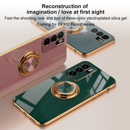 For OPPO Reno6 6D Electroplating Full Coverage Silicone Protective Case with Magnetic Ring Holder(Light Cyan) - OPPO Cases by buy2fix | Online Shopping UK | buy2fix