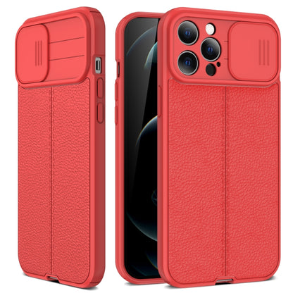 For iPhone 12 Litchi Texture Sliding Camshield TPU Protective Case(Red) - iPhone 12 / 12 Pro Cases by buy2fix | Online Shopping UK | buy2fix