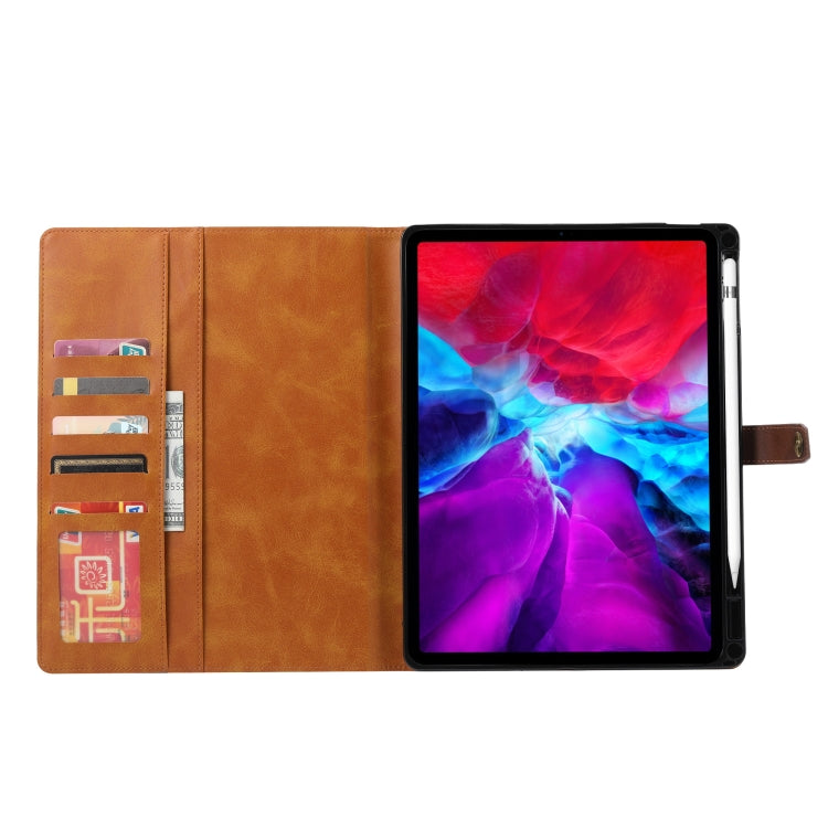 For iPad Pro 12.9 2022/2021/2020 Calf Texture Double Fold Clasp Horizontal Flip Leather Tablet Case with Photo Frame & Holder & Card Slots & Wallet(Brown) - iPad Pro 12.9 (2022/2021) Cases by buy2fix | Online Shopping UK | buy2fix