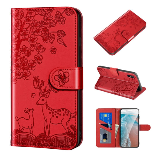 For Xiaomi Redmi 9A Sika Deer Embossing Pattern Horizontal Flip PU Leather Case with Holder & Card Slot & Wallet & Photo Frame(Red) - Xiaomi Cases by buy2fix | Online Shopping UK | buy2fix