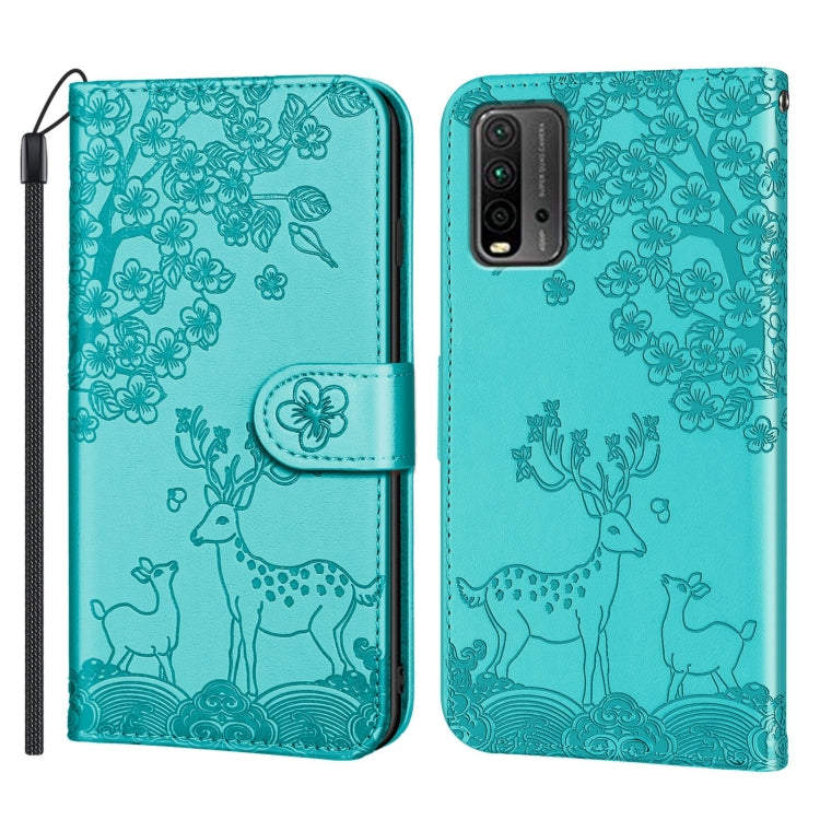 For Xiaomi Redmi 9T Sika Deer Embossing Pattern Horizontal Flip PU Leather Case with Holder & Card Slot & Wallet & Photo Frame(Green) - Xiaomi Cases by buy2fix | Online Shopping UK | buy2fix