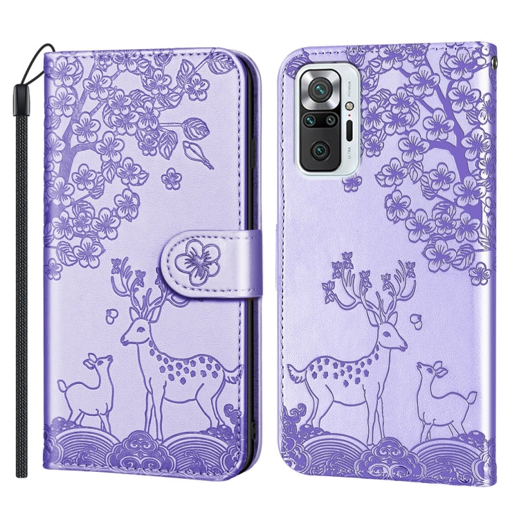 For Xiaomi Redmi Note 10 Pro Sika Deer Embossing Pattern Horizontal Flip PU Leather Case with Holder & Card Slot & Wallet & Photo Frame(Purple) - Xiaomi Cases by buy2fix | Online Shopping UK | buy2fix