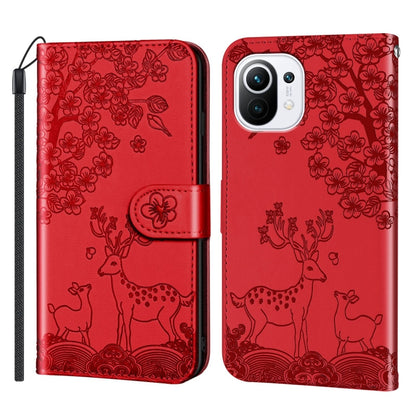 For Xiaomi Mi 11 Sika Deer Embossing Pattern Horizontal Flip PU Leather Case with Holder & Card Slot & Wallet & Photo Frame(Red) - Xiaomi Cases by buy2fix | Online Shopping UK | buy2fix