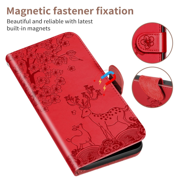 For Xiaomi Mi 11 Lite Sika Deer Embossing Pattern Horizontal Flip PU Leather Case with Holder & Card Slot & Wallet & Photo Frame(Red) - Xiaomi Cases by buy2fix | Online Shopping UK | buy2fix