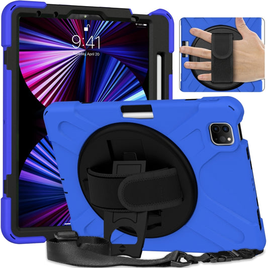 For iPad Pro 11 2022 / 2021 / 2020 / 2018 Silicone + PC Protective Tablet Case with Holder & Shoulder Strap(Blue) - iPad Pro 11 (2022/2021) Cases by buy2fix | Online Shopping UK | buy2fix