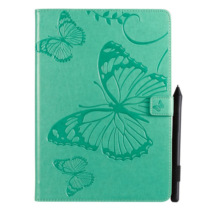 For iPad 10.2 / Pro 10.5 / Air  2019 Pressed Printing Butterfly Pattern Horizontal Flip PU Leather Case with Holder & Card Slots & Wallet & Pen Slot(Green) - iPad Air (2019) Cases by buy2fix | Online Shopping UK | buy2fix