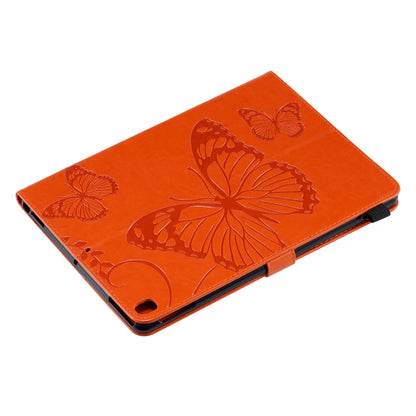 For iPad 10.2 / Pro 10.5 / Air  2019 Pressed Printing Butterfly Pattern Horizontal Flip PU Leather Case with Holder & Card Slots & Wallet & Pen Slot(Orange) - iPad Air (2019) Cases by buy2fix | Online Shopping UK | buy2fix