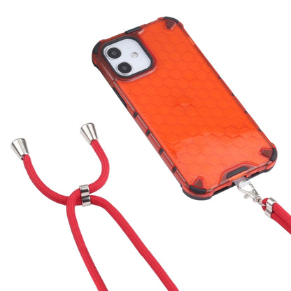 For iPhone 12 / 12 Pro Shockproof Honeycomb PC + TPU Case with Neck Lanyard(Red) - iPhone 12 / 12 Pro Cases by buy2fix | Online Shopping UK | buy2fix