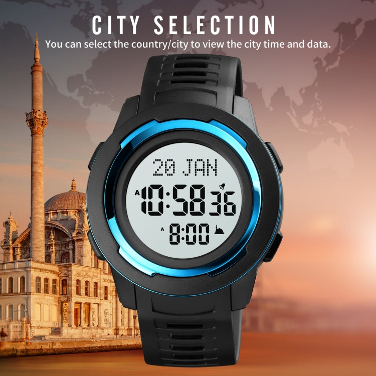 SKMEI 1729 Qibla Calendar Timing Multifunctional LED Digital Display Luminous Electronic Watch(Gold and Black) - LED Digital Watches by SKMEI | Online Shopping UK | buy2fix