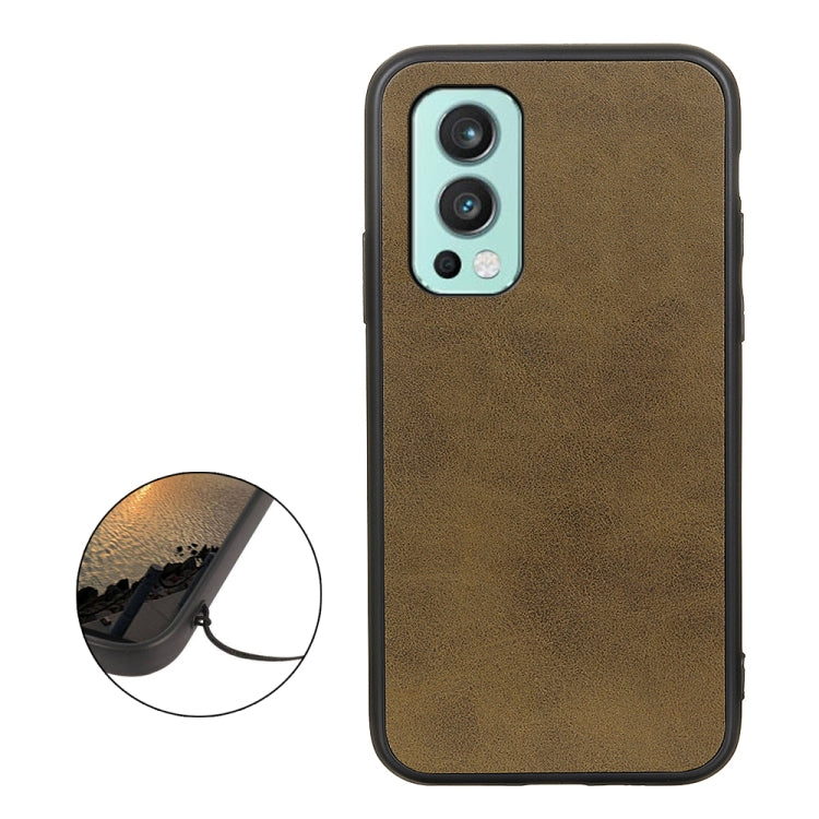 For OnePlus Nord 2 5G Two-color Cowhide Texture PU Shockproof Protective Case(Green) - OnePlus Cases by buy2fix | Online Shopping UK | buy2fix