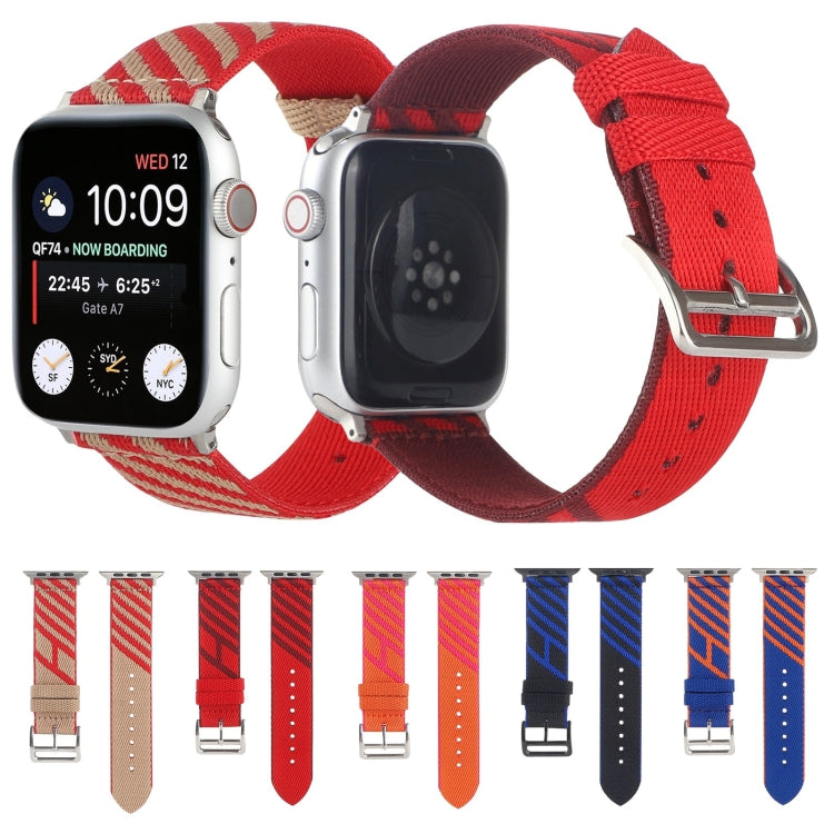 Nylon Single Loop Watch Band For Apple Watch Ultra 49mm&Watch Ultra 2 49mm / Series 9&8&7 45mm / SE 3&SE 2&6&SE&5&4 44mm / 3&2&1 42mm(Red+Khaki) - Watch Bands by buy2fix | Online Shopping UK | buy2fix