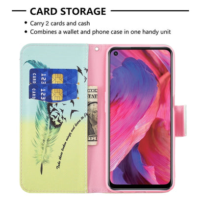 For OPPO A74 / A93 / A54 5G Colored Drawing Pattern Horizontal Flip Leather Case with Holder & Card Slots & Wallet(Feather) - OPPO Cases by buy2fix | Online Shopping UK | buy2fix