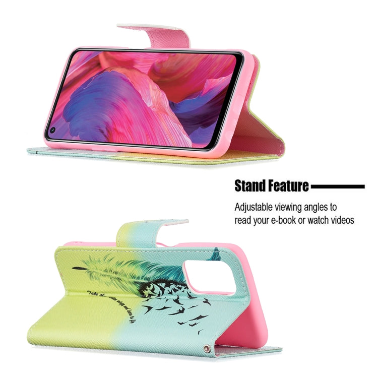 For OPPO A74 / A93 / A54 5G Colored Drawing Pattern Horizontal Flip Leather Case with Holder & Card Slots & Wallet(Feather) - OPPO Cases by buy2fix | Online Shopping UK | buy2fix