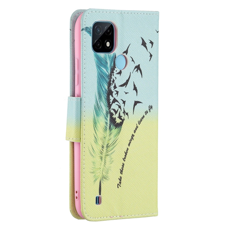 For OPPO Realme C21 / C20 Colored Drawing Pattern Horizontal Flip Leather Case with Holder & Card Slots & Wallet(Feather) - Realme Cases by buy2fix | Online Shopping UK | buy2fix