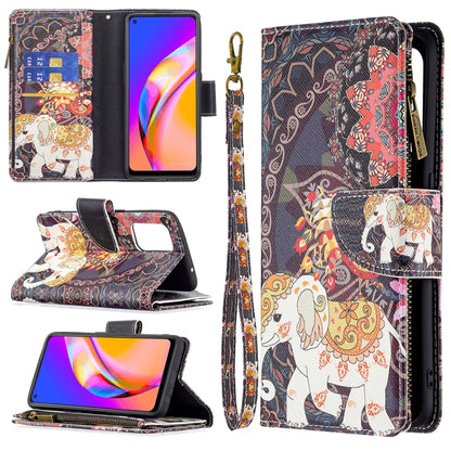 For OPPO A94 5G/F19 Pro+ 5G/Reno5 Z 5G Colored Drawing Pattern Zipper Horizontal Flip Leather Case with Holder & Card Slots & Wallet(Flower Elephants) - OPPO Cases by buy2fix | Online Shopping UK | buy2fix