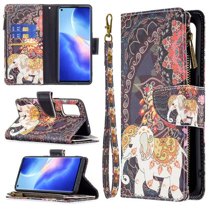 For OPPO Reno5 5G Colored Drawing Pattern Zipper Horizontal Flip Leather Case with Holder & Card Slots & Wallet(Flower Elephants) - OPPO Cases by buy2fix | Online Shopping UK | buy2fix