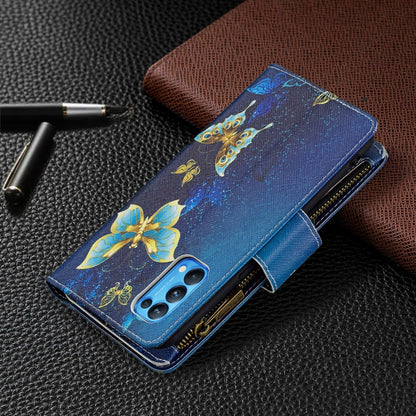 For OPPO Reno5 5G Colored Drawing Pattern Zipper Horizontal Flip Leather Case with Holder & Card Slots & Wallet(Gold Butterfly) - OPPO Cases by buy2fix | Online Shopping UK | buy2fix