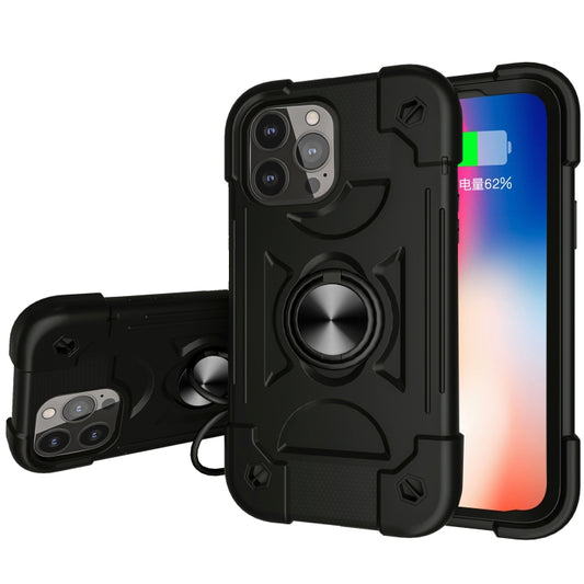 For iPhone 13 Pro Max Shockproof Silicone + PC Protective Case with Dual-Ring Holder (Black) - iPhone 13 Pro Max Cases by buy2fix | Online Shopping UK | buy2fix