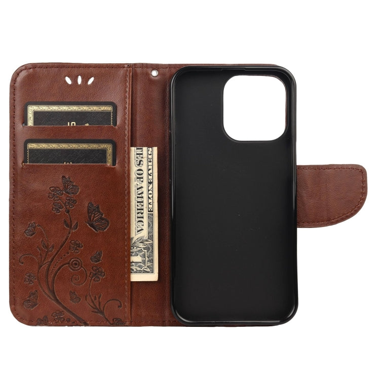 For iPhone 13 Butterfly Flower Pattern Horizontal Flip Leather Case with Holder & Card Slots & Wallet(Brown) - iPhone 13 Cases by buy2fix | Online Shopping UK | buy2fix