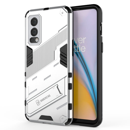 For OnePlus Nord 2 5G Punk Armor 2 in 1 PC + TPU Shockproof Case with Invisible Holder(White) - OnePlus Cases by buy2fix | Online Shopping UK | buy2fix