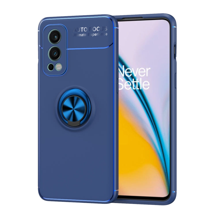 For OnePlus Nord 2 5G Metal Ring Holder 360 Degree Rotating TPU Case(Blue) - OnePlus Cases by buy2fix | Online Shopping UK | buy2fix