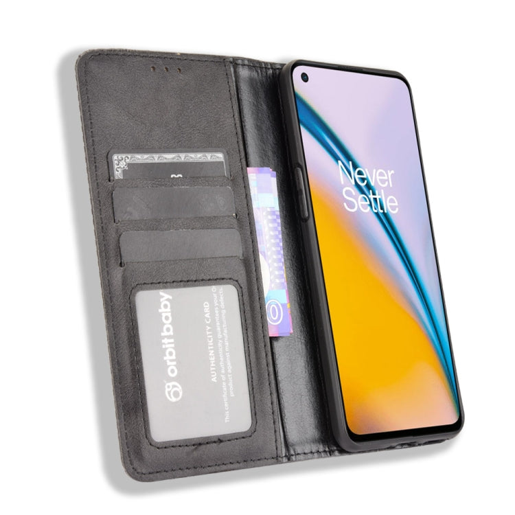 For OnePlus Nord 2 5G Magnetic Buckle Retro Crazy Horse Texture Horizontal Flip Leather Case with Holder & Card Slots & Photo Frame(Black) - OnePlus Cases by buy2fix | Online Shopping UK | buy2fix