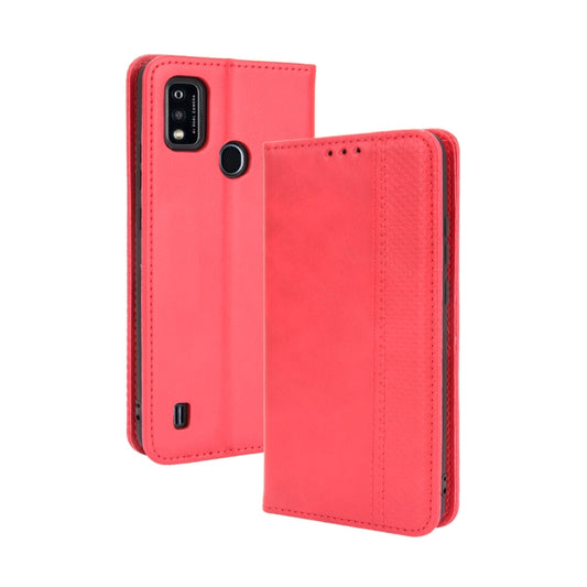 For ZTE Blade A51 Magnetic Buckle Retro Crazy Horse Texture Horizontal Flip Leather Case with Holder & Card Slots & Photo Frame(Red) - ZTE Cases by buy2fix | Online Shopping UK | buy2fix