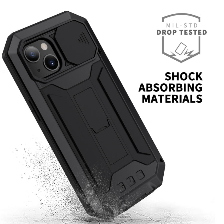 For iPhone 13 mini R-JUST Sliding Camera Shockproof Life Waterproof Dust-proof Metal + Silicone Protective Case with Holder (Black) - iPhone 13 mini Cases by R-JUST | Online Shopping UK | buy2fix