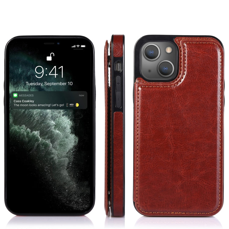 For iPhone 13 Pro Max Double Buckle Shockproof PU Protective Case with Card Slots & Holder (Brown) - iPhone 13 Pro Max Cases by buy2fix | Online Shopping UK | buy2fix