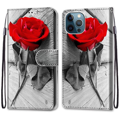 For iPhone 13 Pro Coloured Drawing Cross Texture Horizontal Flip PU Leather Case with Holder & Card Slots & Wallet & Lanyard (B10 Wood Red Rose) - iPhone 13 Pro Cases by buy2fix | Online Shopping UK | buy2fix