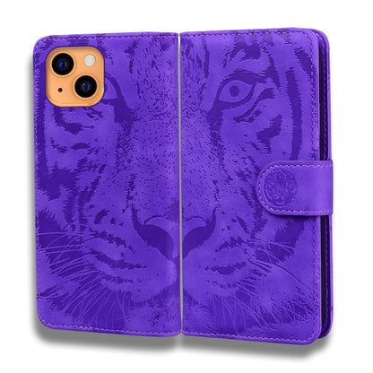 For iPhone 13 mini Tiger Embossing Pattern Horizontal Flip Leather Case with Holder & Card Slots & Wallet (Purple) - iPhone 13 mini Cases by buy2fix | Online Shopping UK | buy2fix