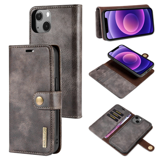 For iPhone 13 DG.MING Crazy Horse Texture Flip Detachable Magnetic Leather Case with Holder & Card Slots & Wallet(Grey) - iPhone 13 Cases by DG.MING | Online Shopping UK | buy2fix