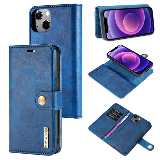 For iPhone 13 DG.MING Crazy Horse Texture Flip Detachable Magnetic Leather Case with Holder & Card Slots & Wallet(Blue) - iPhone 13 Cases by DG.MING | Online Shopping UK | buy2fix