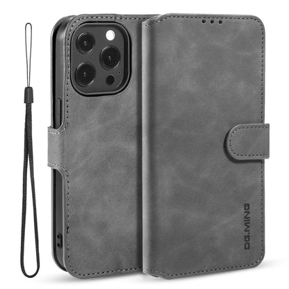 For iPhone 13 Pro Max DG.MING Retro Oil Side Horizontal Flip Leather Case with Holder & Card Slots & Wallet (Grey) - iPhone 13 Pro Max Cases by DG.MING | Online Shopping UK | buy2fix