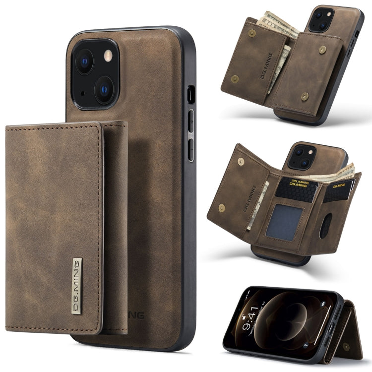 For iPhone 13 DG.MING M1 Series 3-Fold Multi Card Wallet Shockproof Case with Holder Function (Coffee) - iPhone 13 Cases by DG.MING | Online Shopping UK | buy2fix