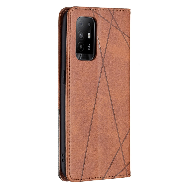 For OPPO A94 5G / F19 Pro Plus / Reno5 Z 5G Rhombus Texture Horizontal Flip Magnetic Leather Case with Holder & Card Slots(Brown) - OPPO Cases by buy2fix | Online Shopping UK | buy2fix